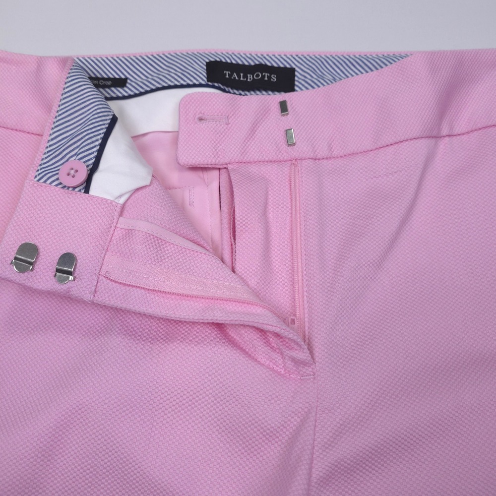 TALBOTS Pink Slim Crop Pants 10 Cotton Blend Textured Pique Pucker Classic - Picture 3 of 12